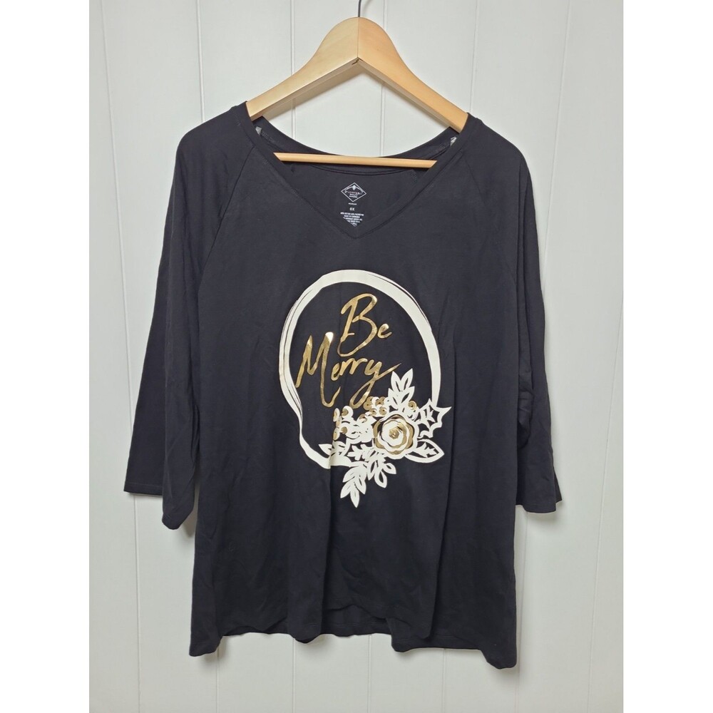 Be Merry Christmas Tshirt Tee Womens Size 0X XL Black St John's Top Holiday New